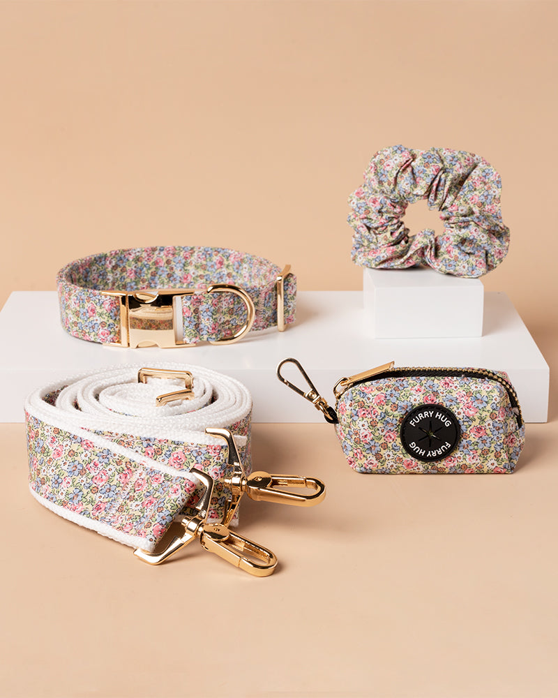 Handmade Collar Leash Matching Set - Whisper Petals