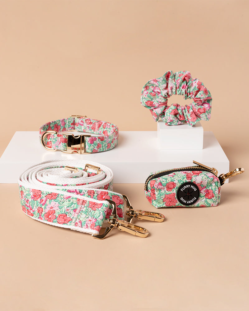 Handmade Collar Leash Matching Set - Rose Garden