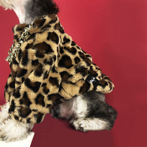 Dog Fuzzy Jacket Cute Leopard Print Coat Pet Plush Warm Zipper Clothes