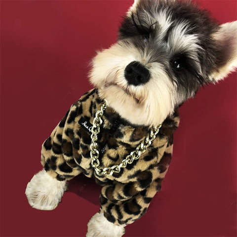 Dog Fuzzy Jacket Cute Leopard Print Coat Pet Plush Warm Zipper Clothes